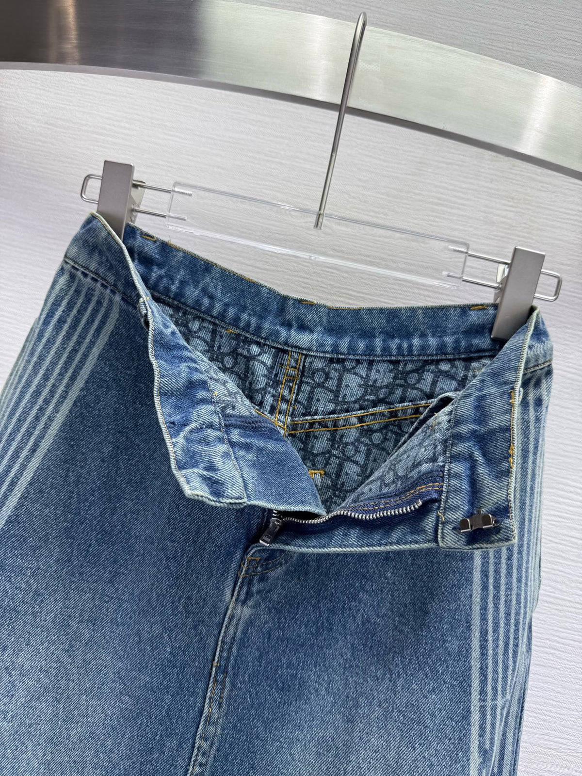 CD 25SS Laser Printed Stripe Pattern Denim Skirt Blue Cotton 306525
