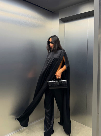 Calliope Satin Two-Piece Set In Black
