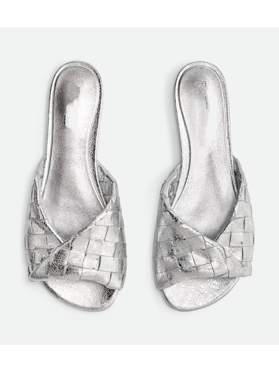 Rosalind Leather Woven Round-Toe Sandals