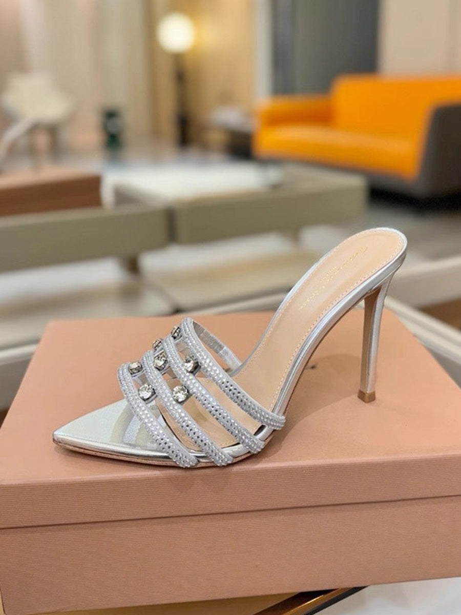 Raina Rhinestone High-Heel Slides