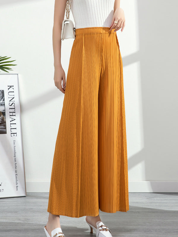 Simple Loose Wide Leg Pleated Solid Color Casual Pants Bottoms