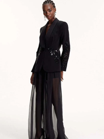 Penelope Sequin Embroidered Mesh Pants Set