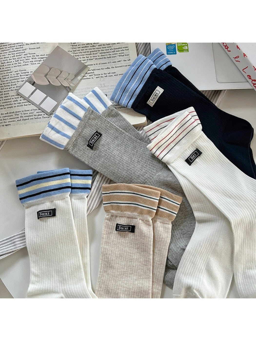 Rufia - Preppy Stripe Crew Socks - Sporty &amp; Chic