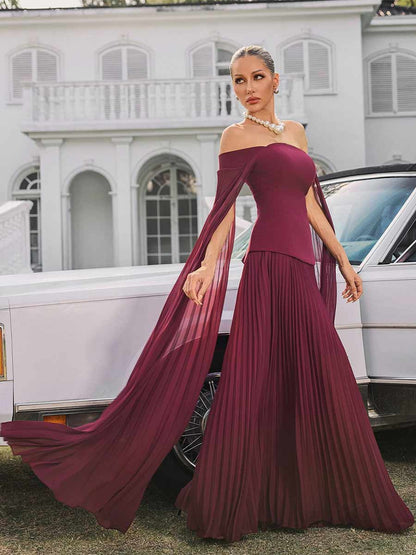 Clara Off Shoulder Pleated Maxi Dress