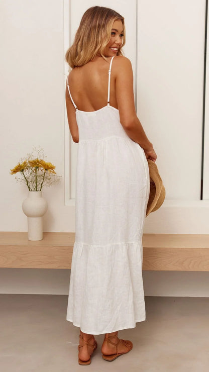 Avalia Linen Maxi Dress - White