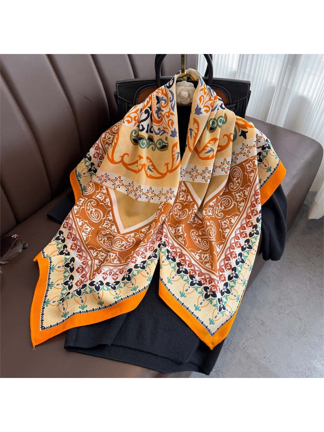 Scarvii - 35'' Vintage Boho Print Square Scarf - Chic &amp; Classic