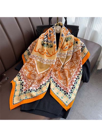 Scarvii - 35'' Vintage Boho Print Square Scarf - Chic &amp; Classic