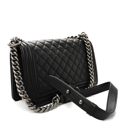 Calfskin Quilted Medium Boy Flap Black