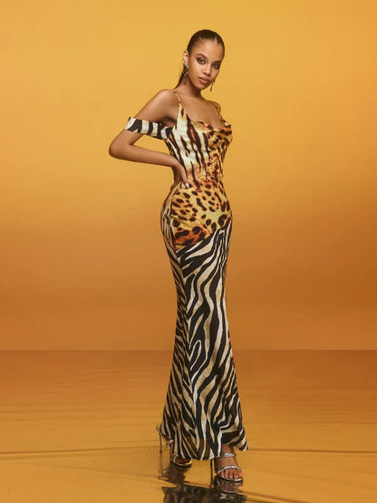 Blyxar Cowl Neck Leopard Maxi Dress