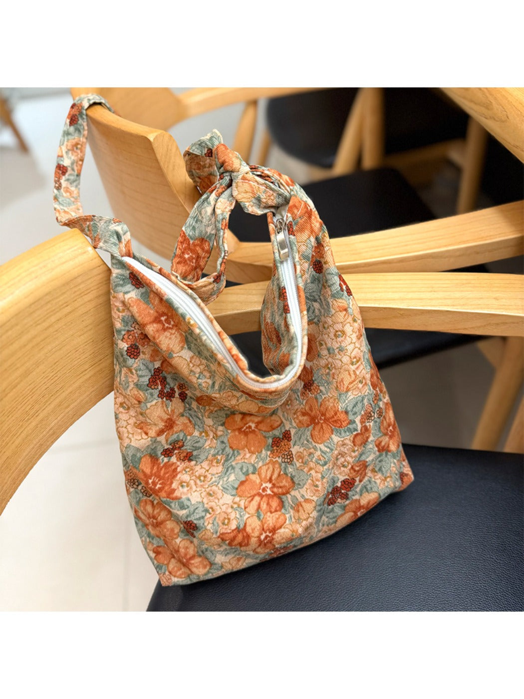 Cosbai - Canvas Crossbody Tote Bag with Floral Patterns