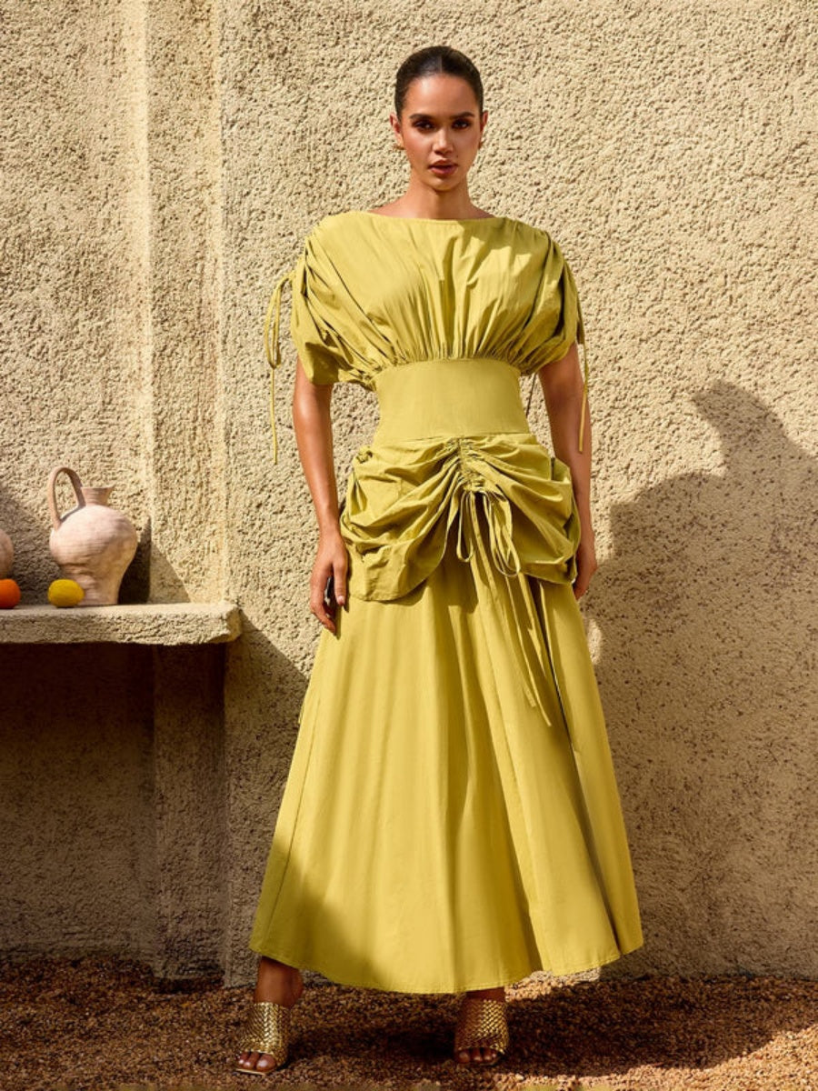 Zara Structured Ruched-Waist Maxi Dress