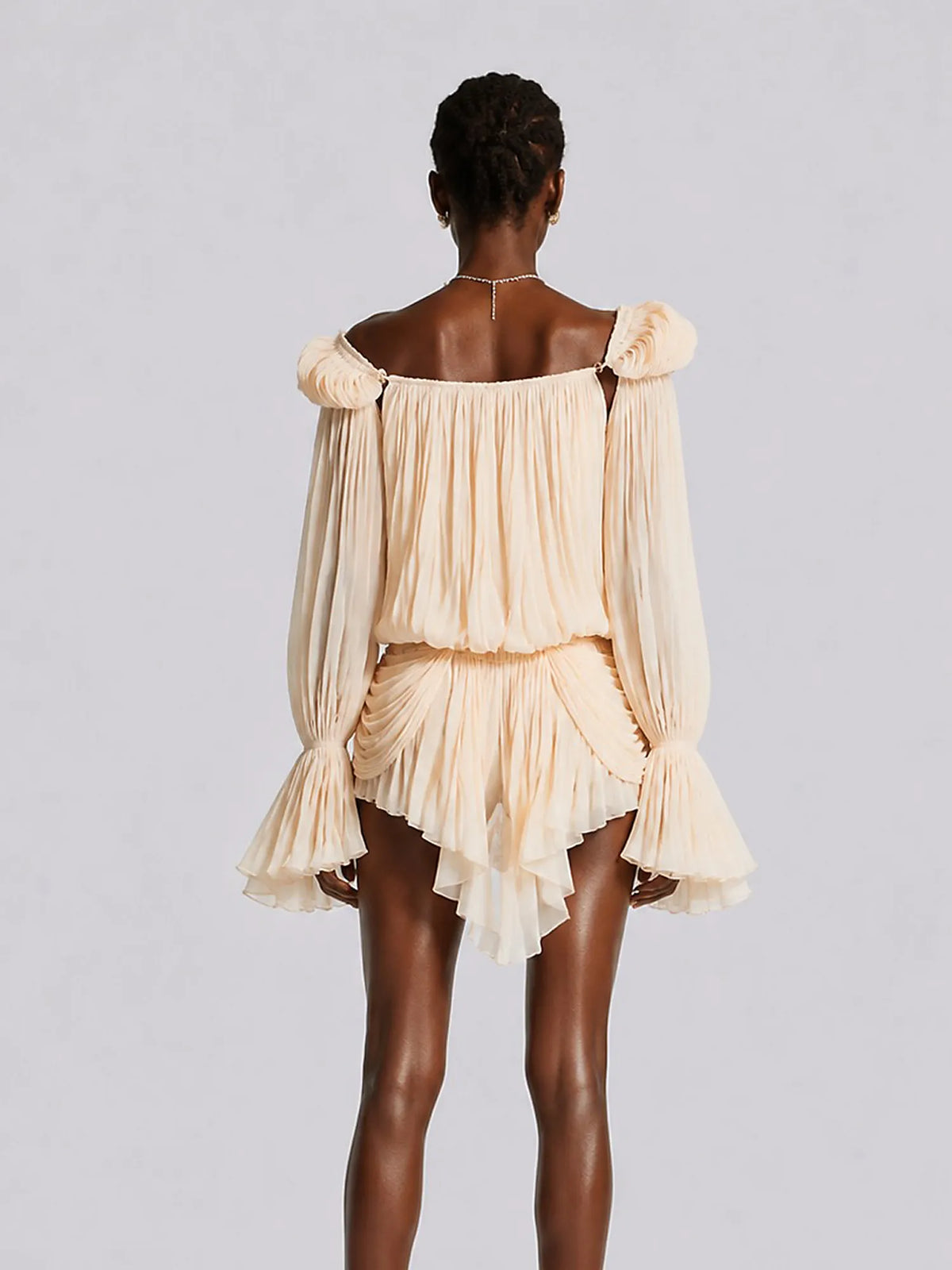 Zoe Neutrals Pleated Ruffled Mini Dress
