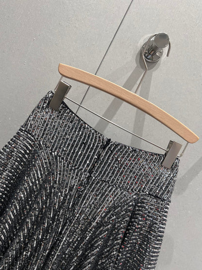 YSL 2025 Sequined Skirt Silver Polyester 212667