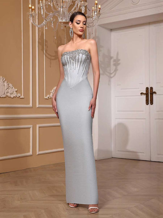Clarissa Sparkling Diamond Crystal Maxi Dress