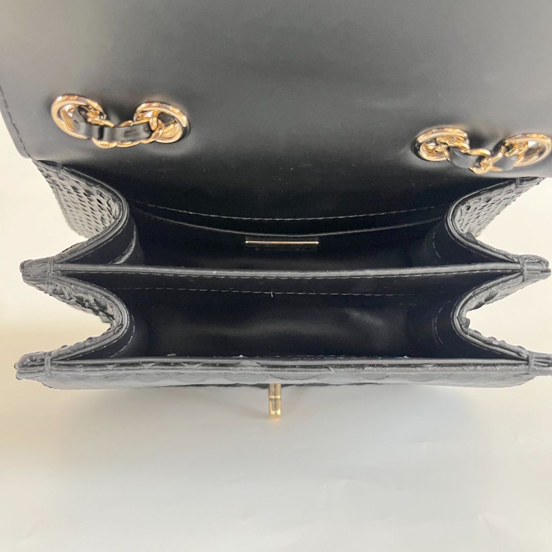 Chanel black braided chic flap bag in python