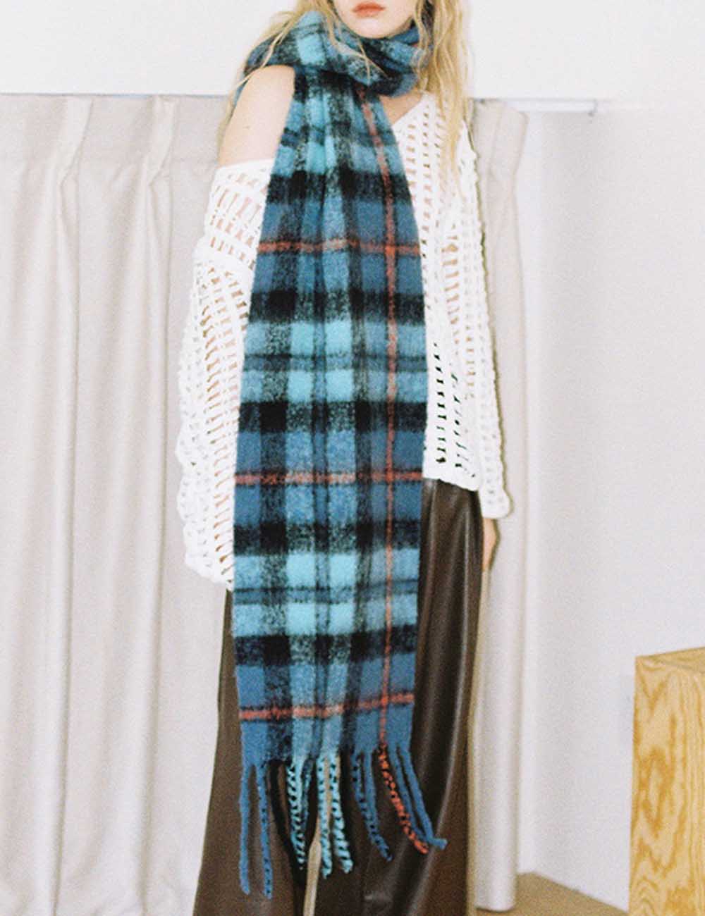 Fall Winter Classic Plaid Tassel Warm Scarf
