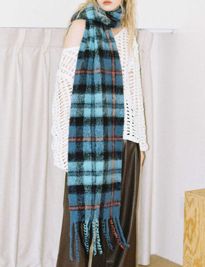 Fall Winter Classic Plaid Tassel Warm Scarf