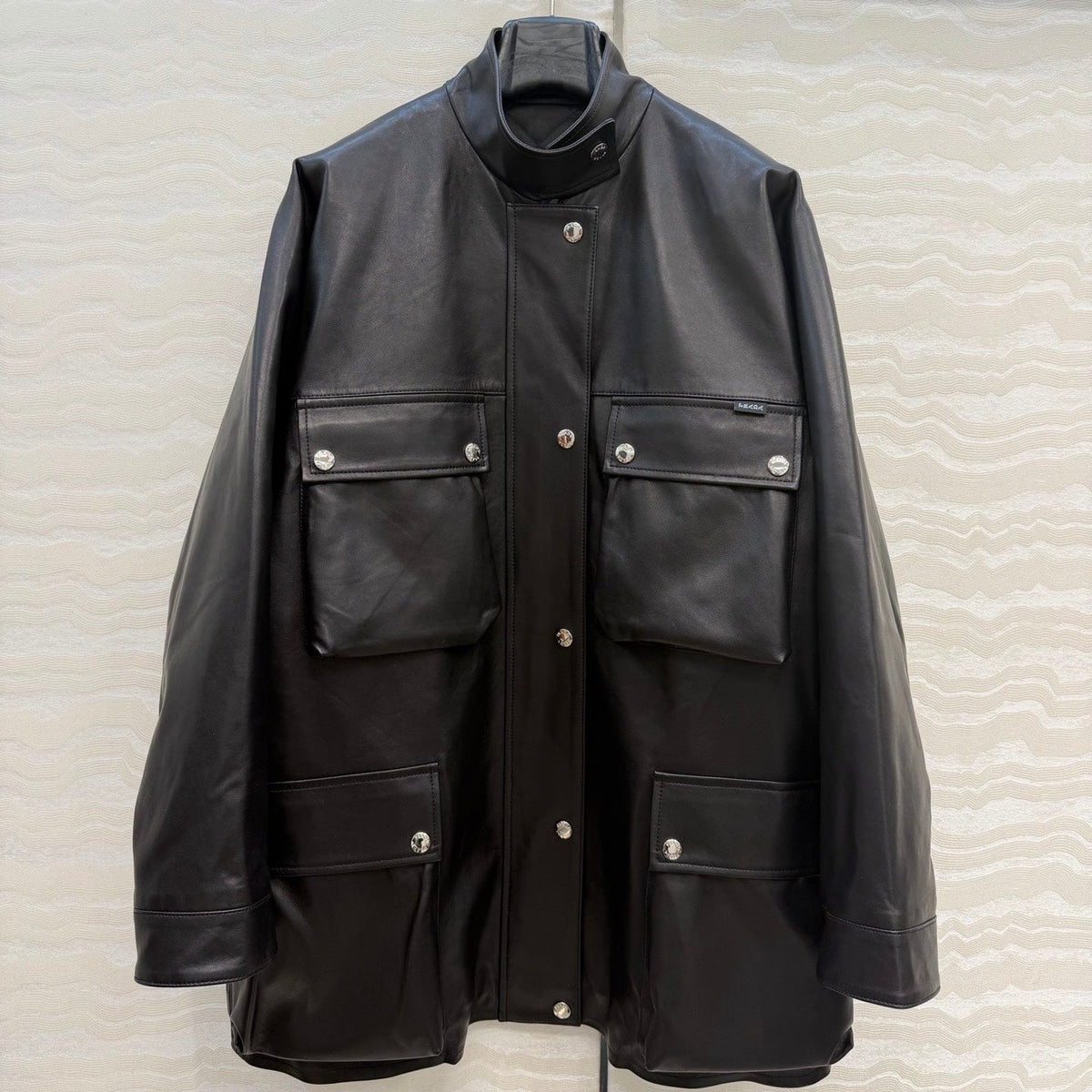 Prada 26S Biker Jacket Long Black Leather Lambskin 341245
