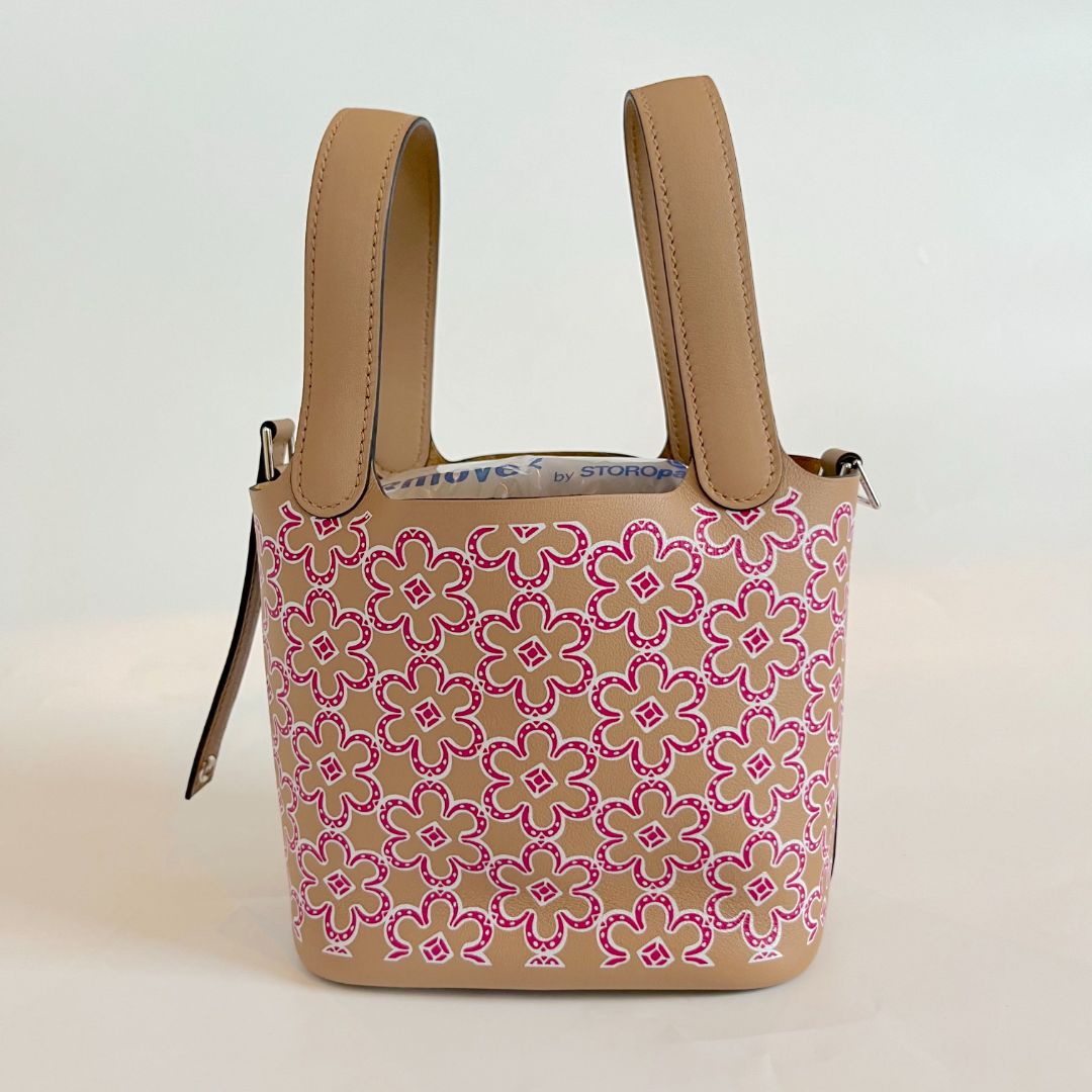 Hermès Micro Lucky Daisy Picotin 14 Swift Chai / Rose / White