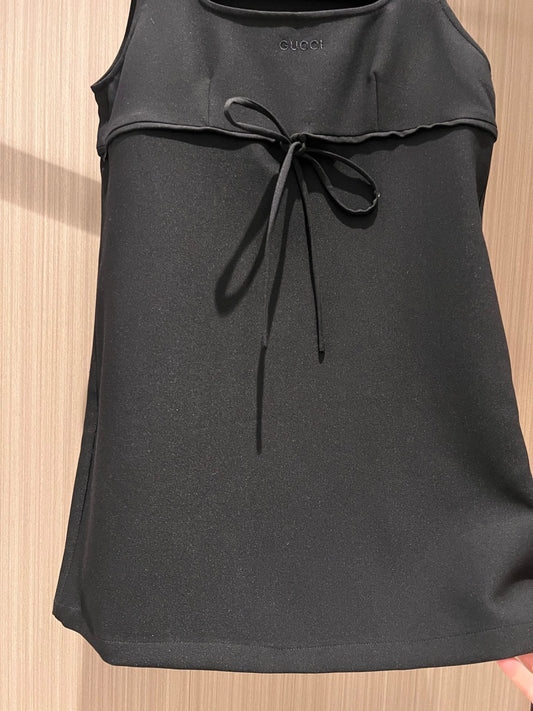 Gucci Vest Dress With Lace-up Bowknot Black Polyester Fiber