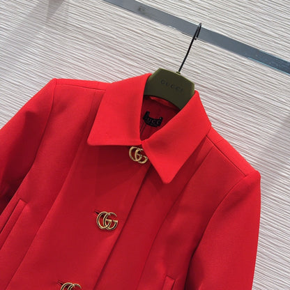 GG Crêpe Jacket With Double G Button Red Wool 346679