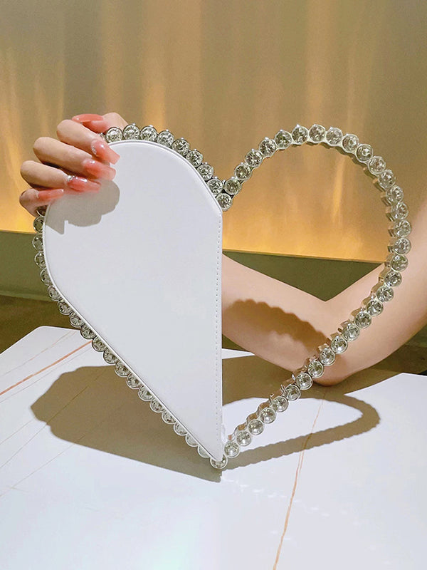 Contrast Color Heart Shape Hollow Rhinestone Zipper Evening Bags