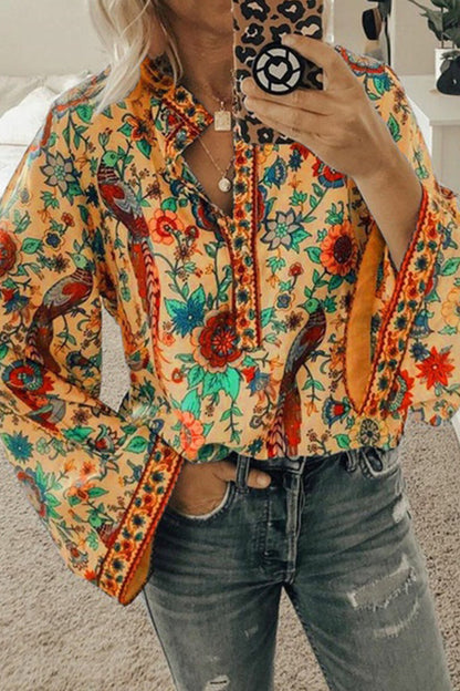 Peacock Loose Shirt Button Long Sleeve Shirt