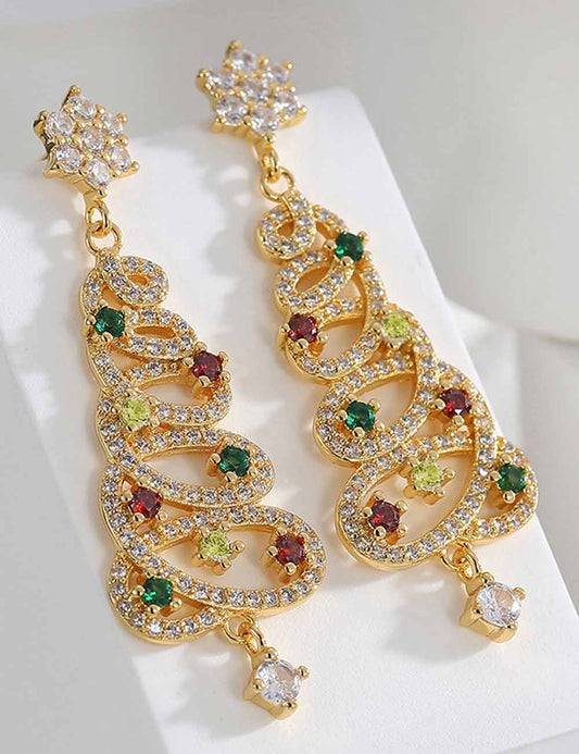 Colorful Rhinestone Christmas Tree Tassel Dangle Earrings