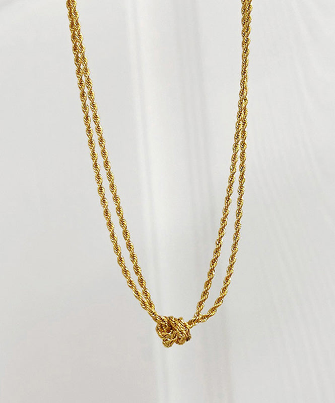 DIY Gold Stainless Steel Double Layer Fried Dough Twists Necklace
