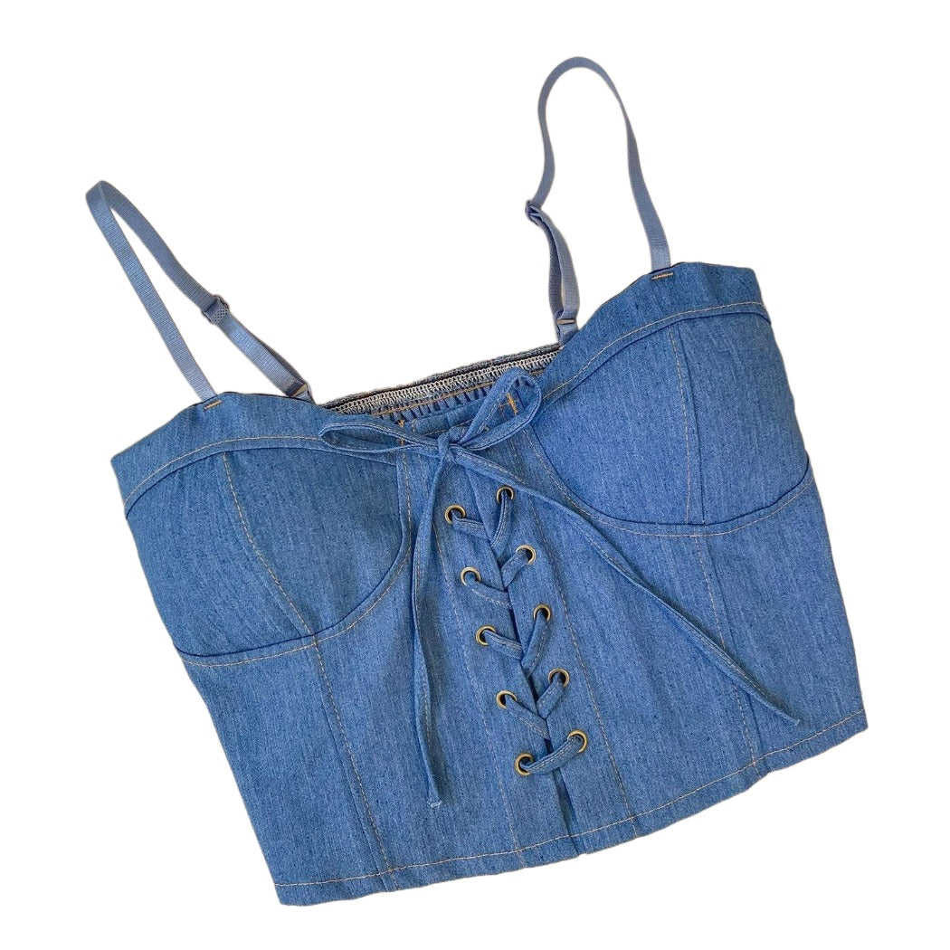 Vesty - Denim Bustier Adjustable Top - Classic &amp; Casual