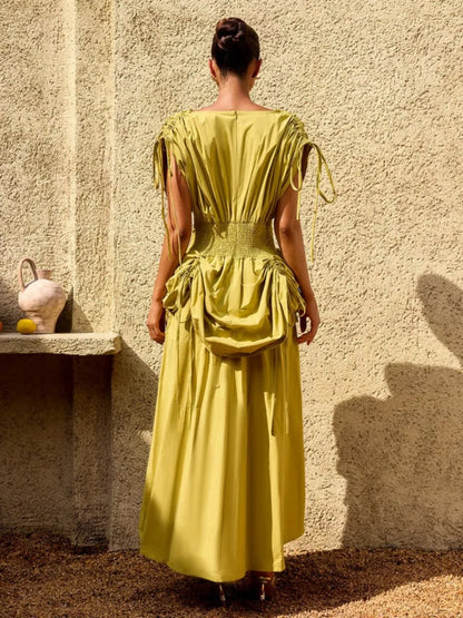 Zara Structured Ruched-Waist Maxi Dress