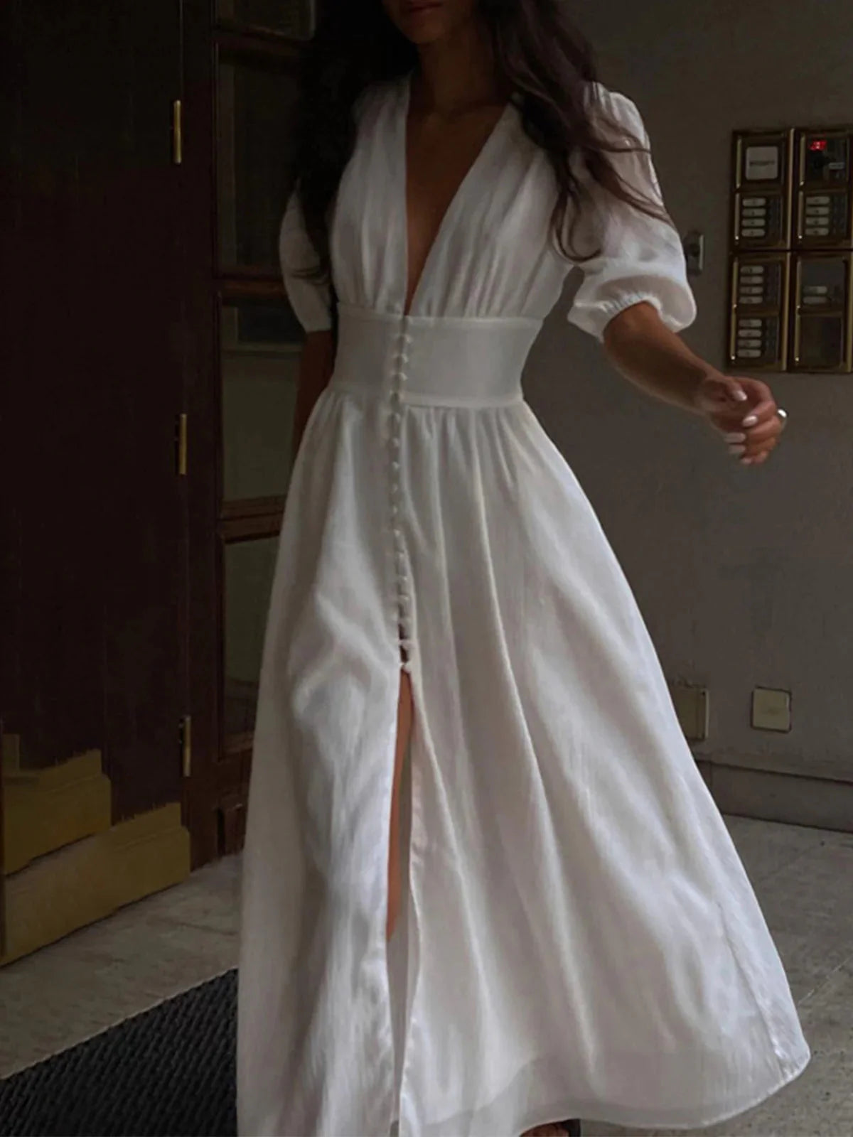 Frenchy  Button Split Long Dress