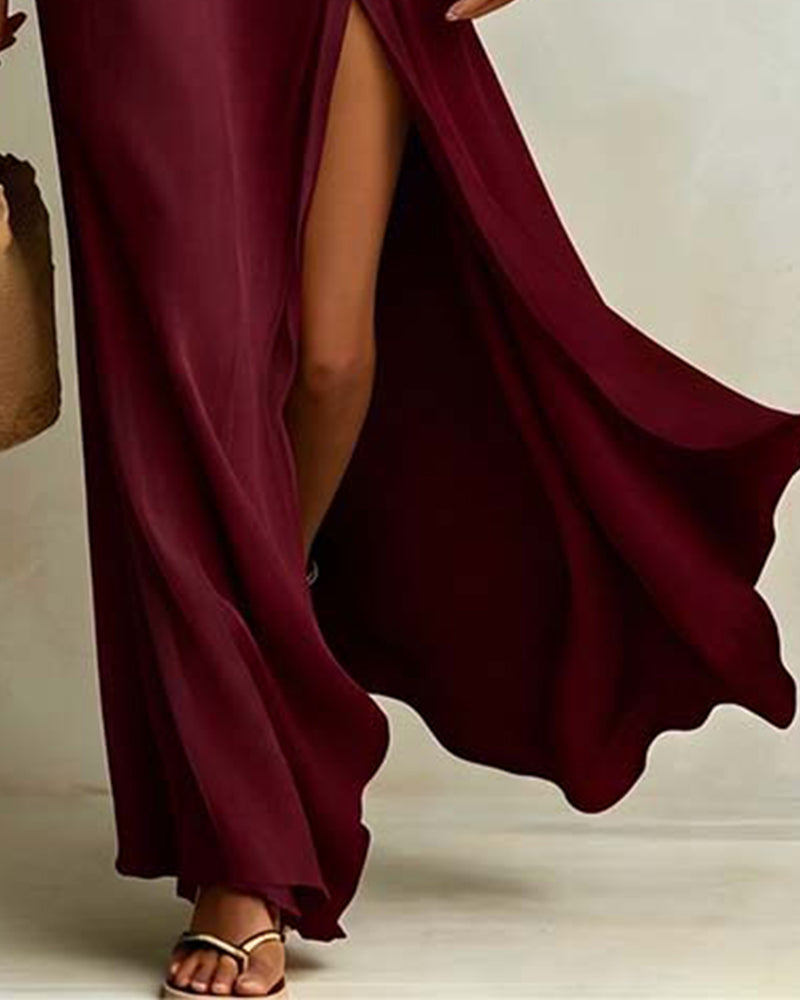 Slash Shoulder Slit Dress