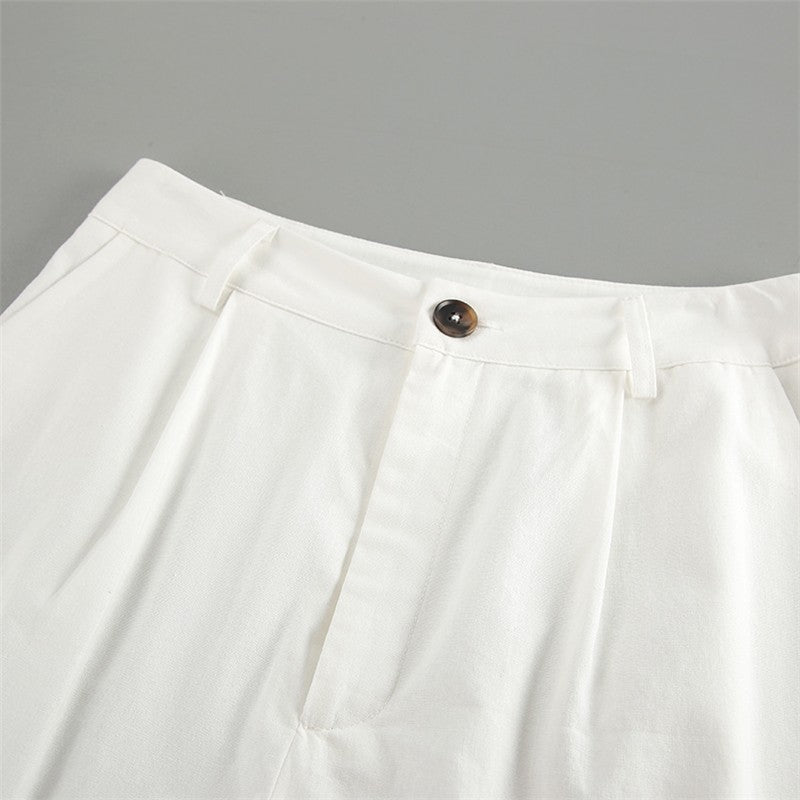 White Linen Blend Sleeveless Blazer And Trousers Set