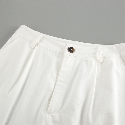 White Linen Blend Sleeveless Blazer And Trousers Set