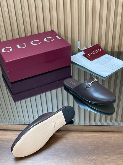 Gucci 25 Horsebit Mule Dark Brown Gold Cowhide 563085