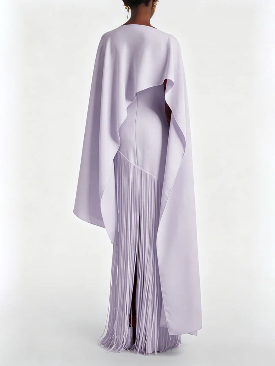Blake Cape-Overlay Fringe Maxi Dress