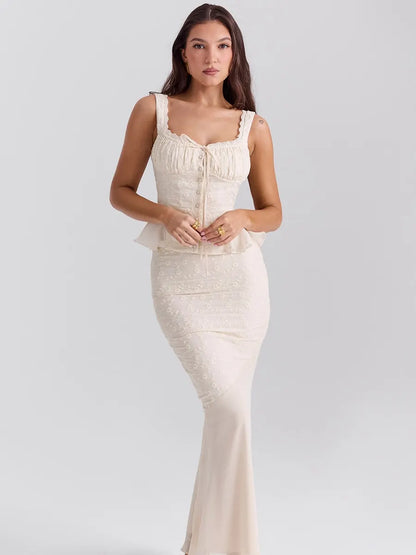 Ophelia Vintage Cream Cotton Maxi Skirt Set