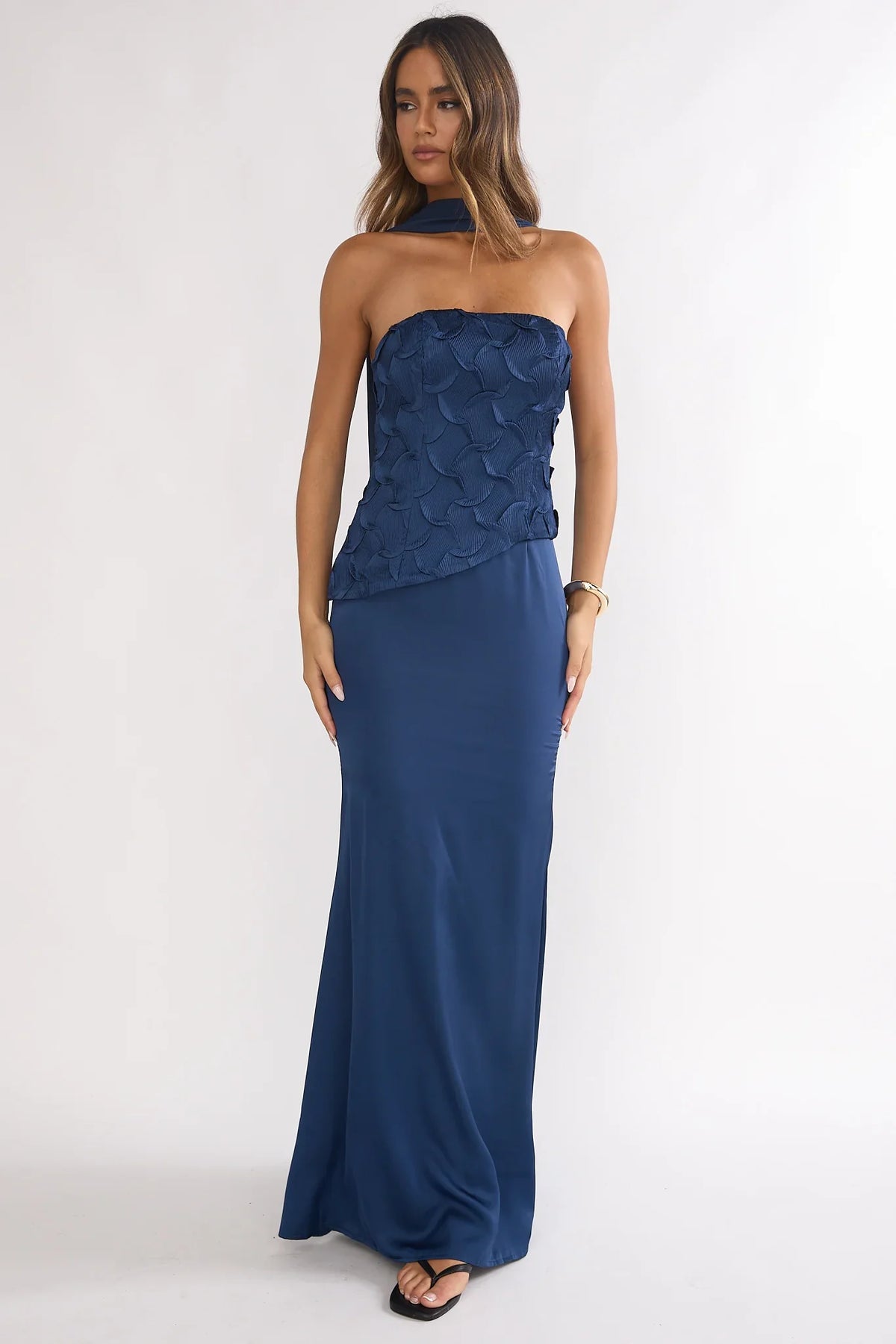 Veradis Strapless Scarf Maxi Dress Navy