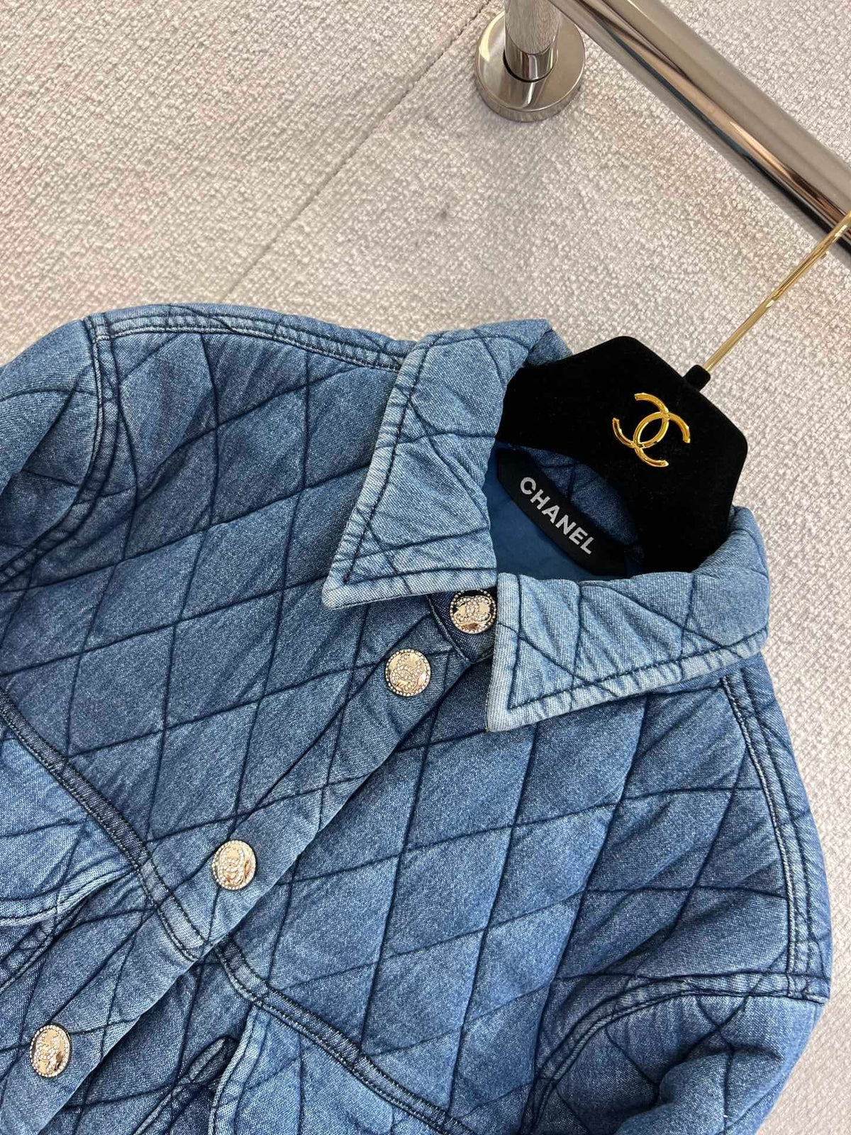 Chanel 2025 Quilted Jacket Blue Denim Fabric