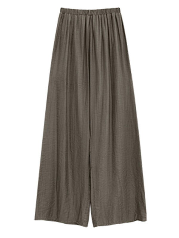 High Waisted Loose Elasticity Pleated Pockets Solid Color Pants
