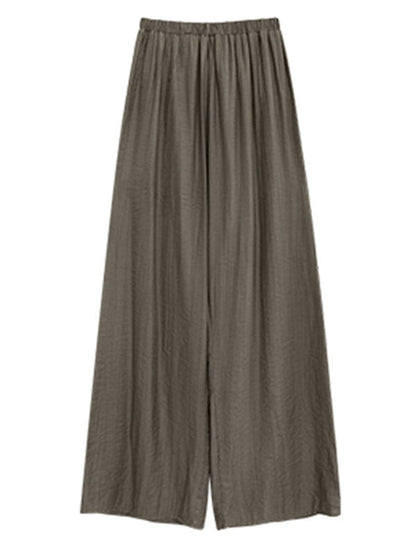 High Waisted Loose Elasticity Pleated Pockets Solid Color Pants