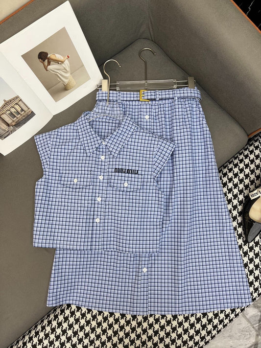 MATCHING SET WITH TOP AND BLUE PLAID MINI SKIRT