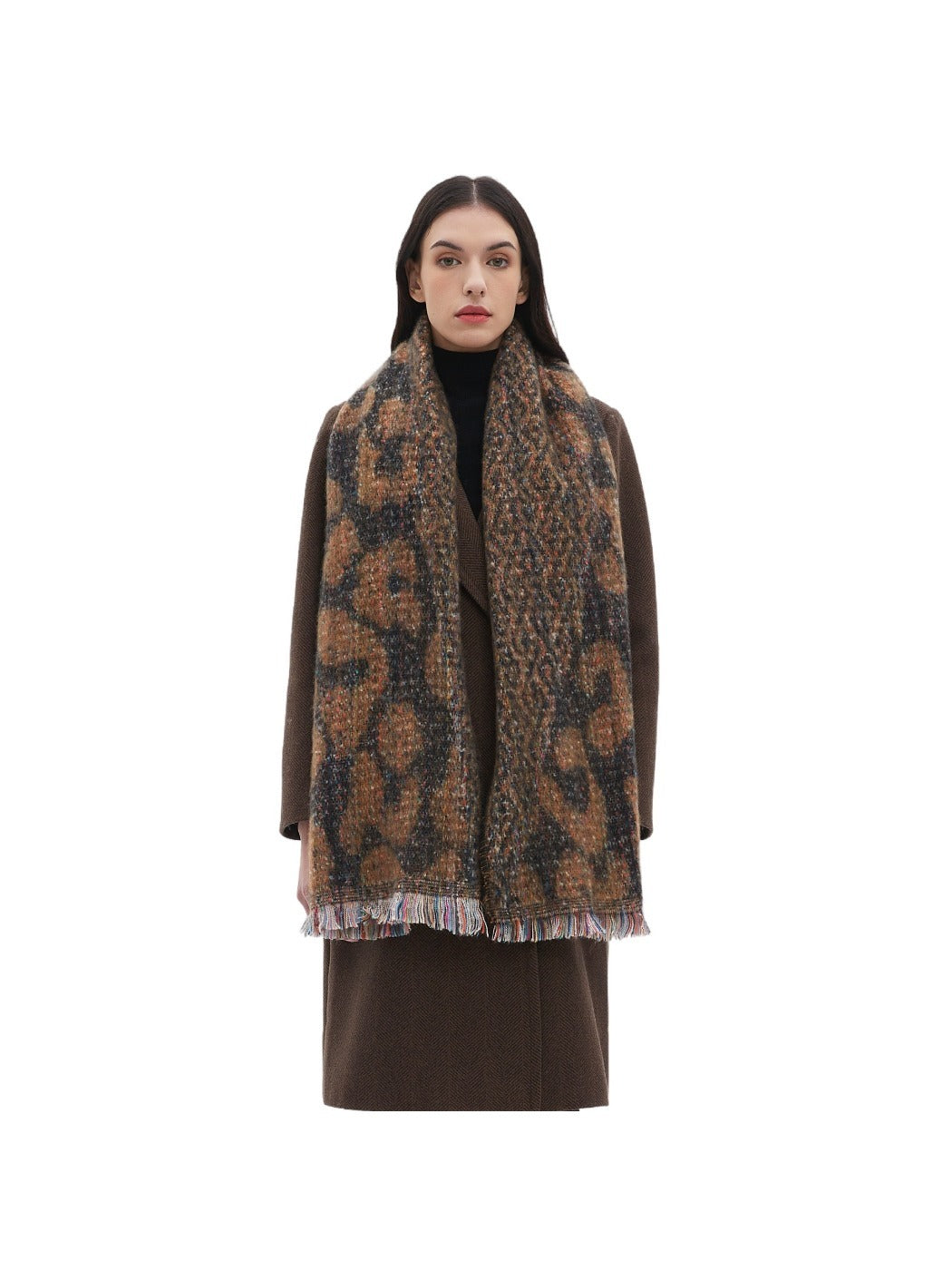 Scarvii - Jacquard Leopard Printed Scarf with Short Tassels