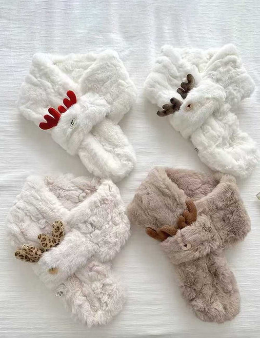 Cute Fuzzy Reindeer Antlers Soft Winter Scarf