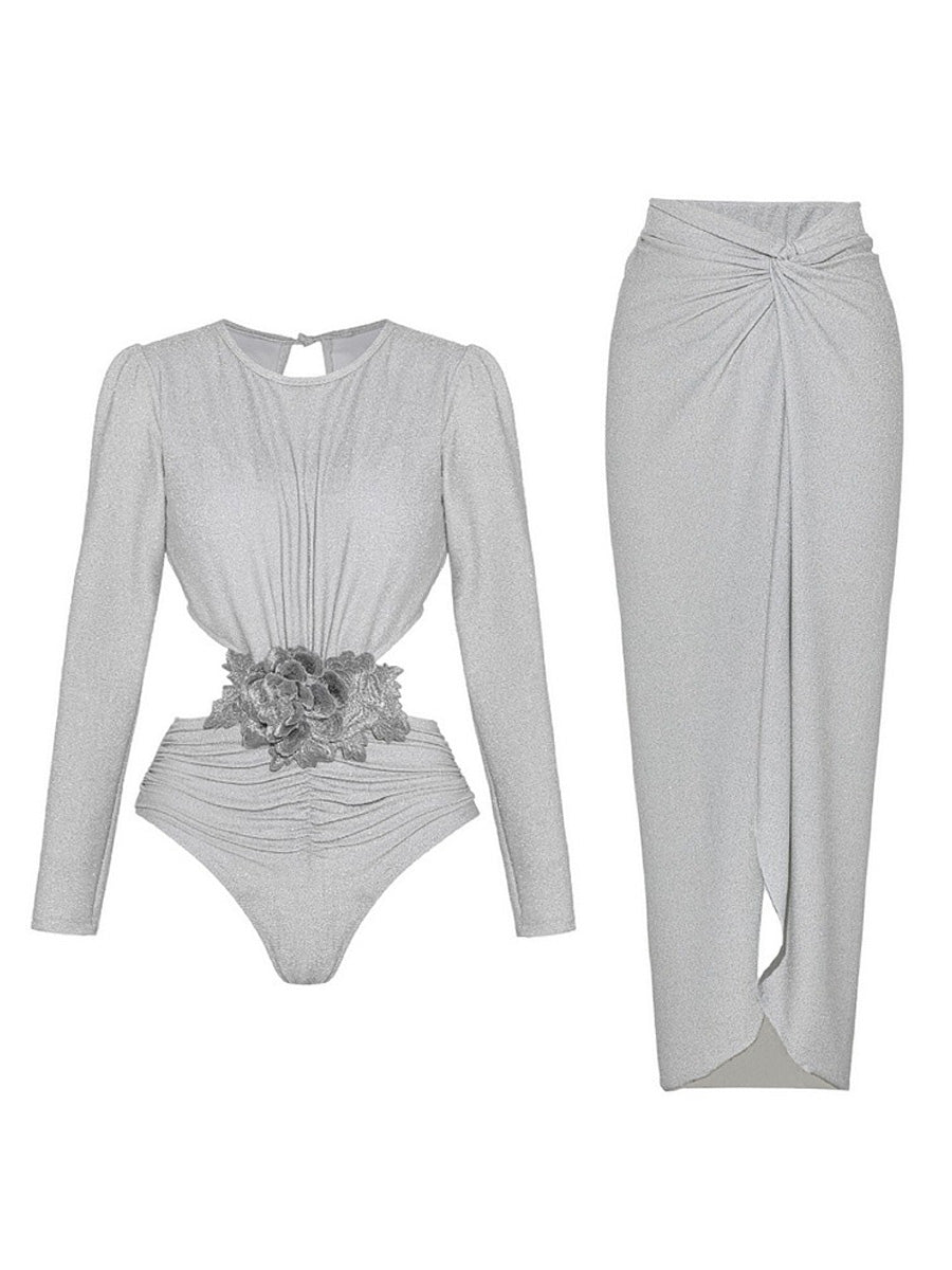 Saskia Long-Sleeved Openwork Swimsuit Set