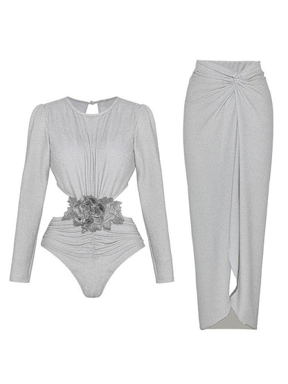 Saskia Long-Sleeved Openwork Swimsuit Set