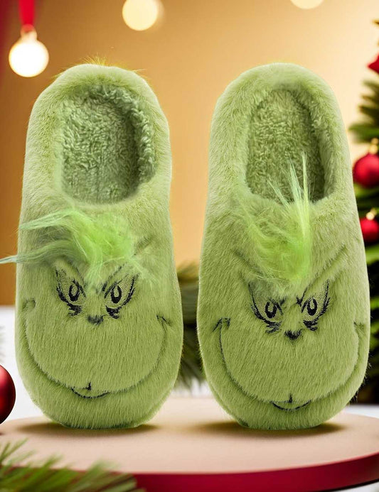 Funny Green Fuzzy Fur Warm Winter Slippers