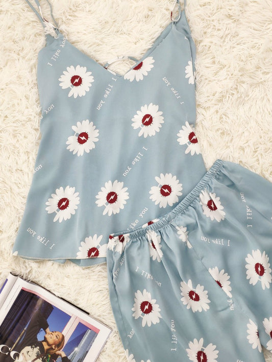 Summer Ice Silk Suit Sling Shorts Small Daisy Pajamas Lovely Fresh Sweet Two Sets Of Home Clothes Pajamas