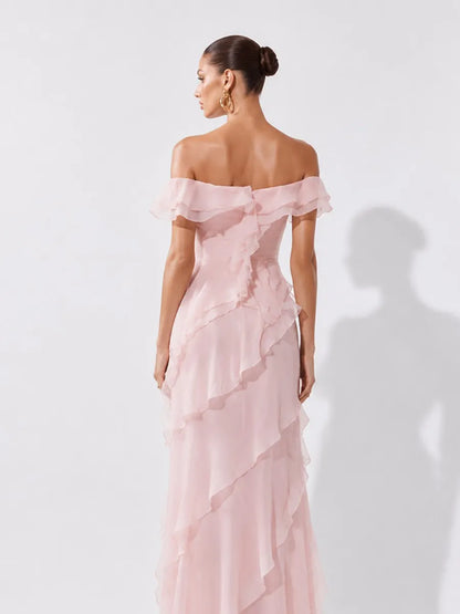 Valentina Off-Shoulder Ruffled Tulle Maxi Dress